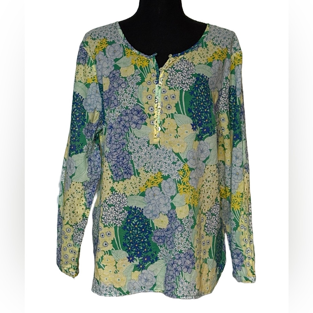 🌸 Talbots XLP Floral Popover Blouse • Long Sleeve • 100% Cotton 🌿